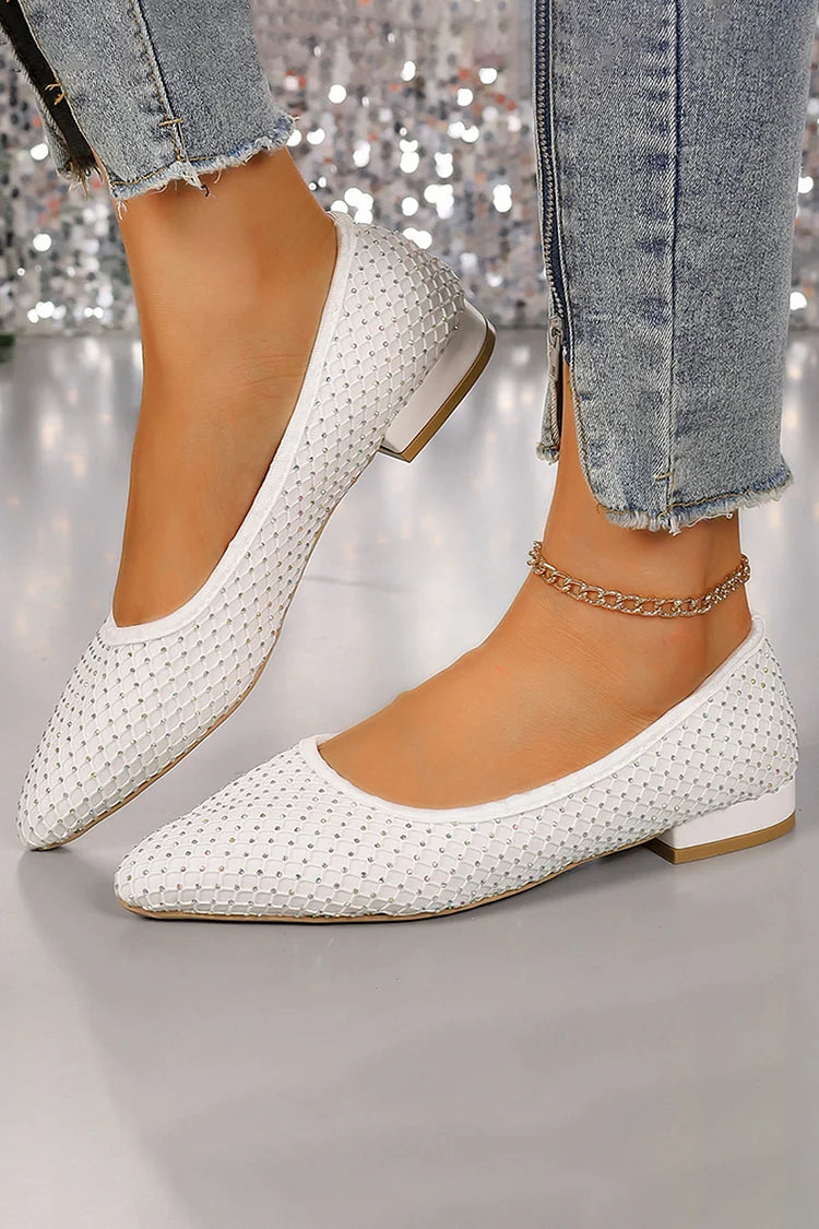 Rhinestone Decor Fishnet Patchwork Pointed Toe Flats