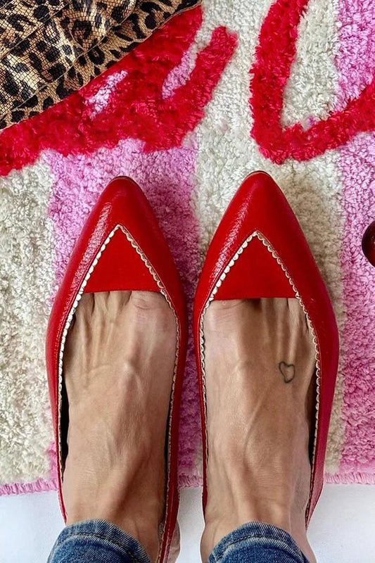 Contrast Trim Pointed Toe Slingback Red Flats [Pre Order]