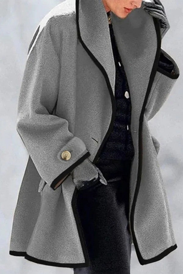 Women Lapel Woolen Cloth Button Long Sleeve Shawl Collar Cardigan Coat