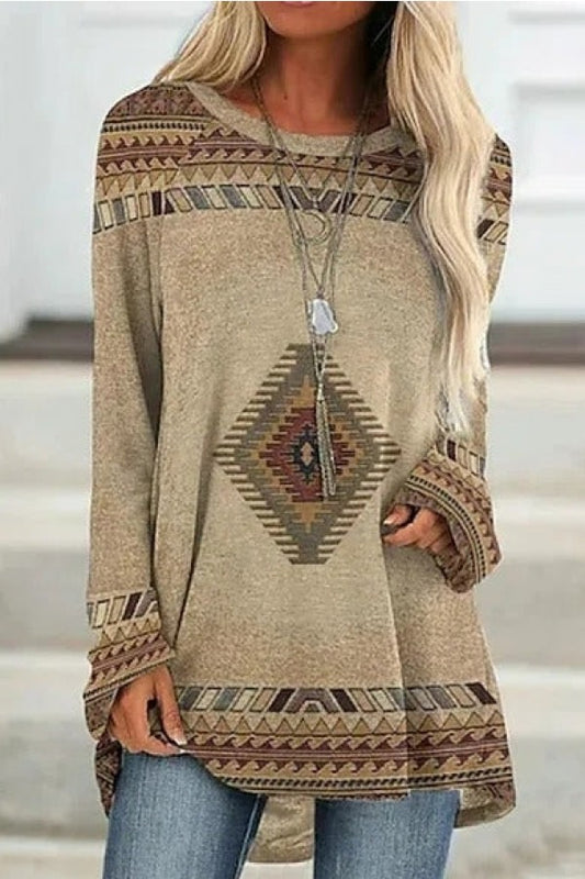 Geometric Print Crew Neck Long Sleeves Sweatshirt