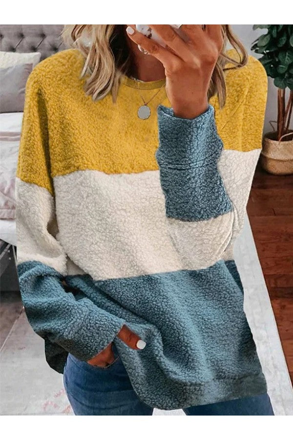 Crew Neck Color Block Sweatshirt with Zipper Casual Style