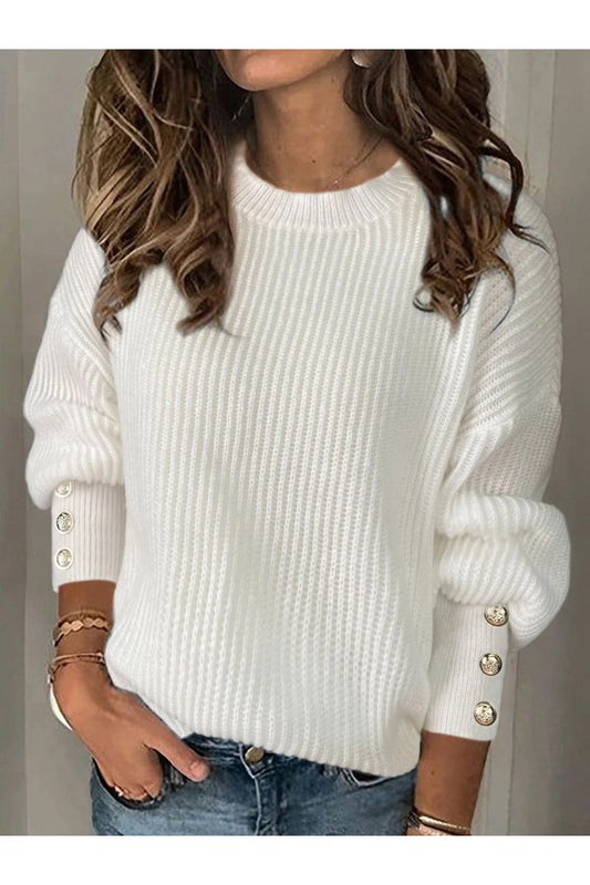 Casual Plain Long Sleeve Buckle Yarn/Wool Yarn Sweater