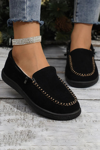 Round Toe Stitch Detail Causal Slip On Flat Loafers