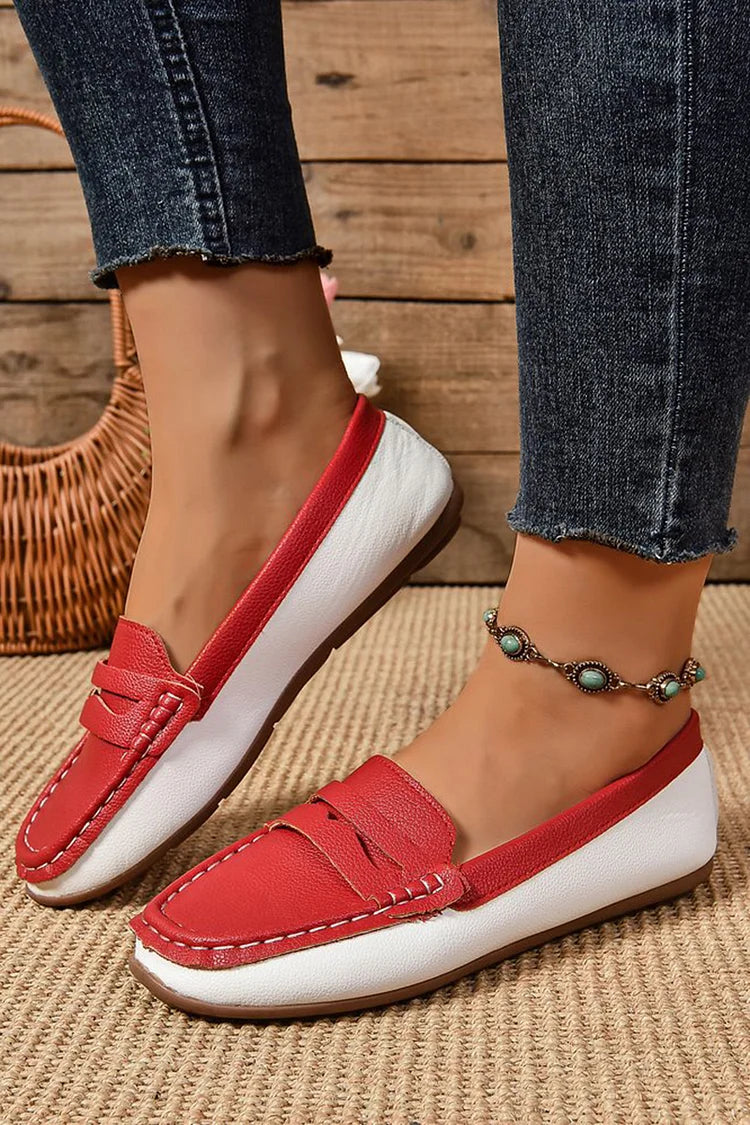 Stitch Detail Patchwork Round Toe Casual Loafers