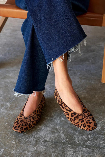 Square Toe Leopard Print Casual Brown Flats [Pre Order]