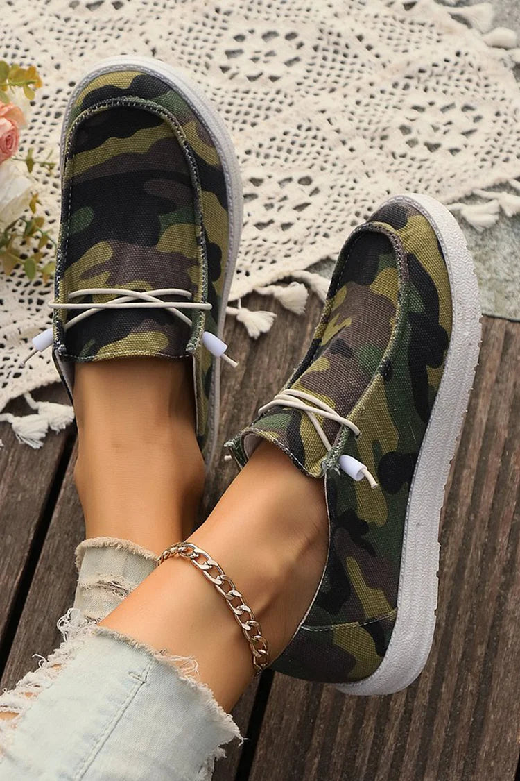 Canvas Round Toe Camouflage Print Casual Lace Up Sneakers