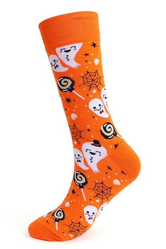 Halloween Ghost Pumpkin Skull Spider Cartoon Print Mid Calf Socks