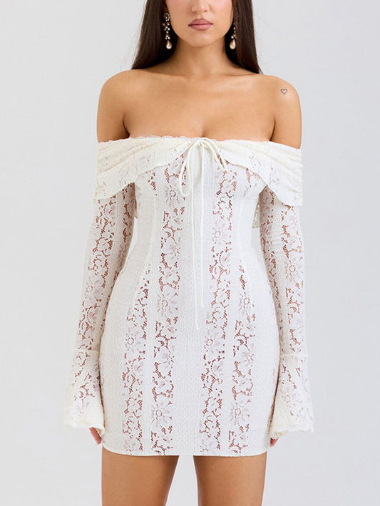 Elegant One Shoulder Lace Hip-Wrap Mini Dress