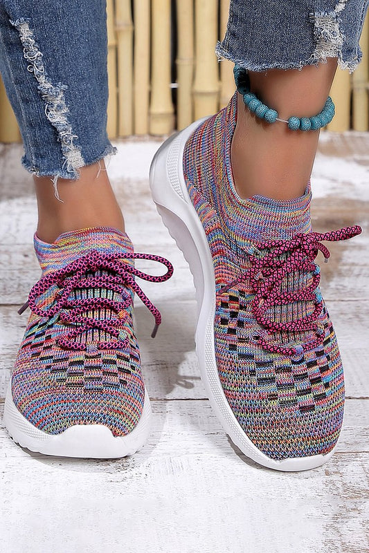 Colourful Pattern Lace Up Slip On Platform Casual Sneakers