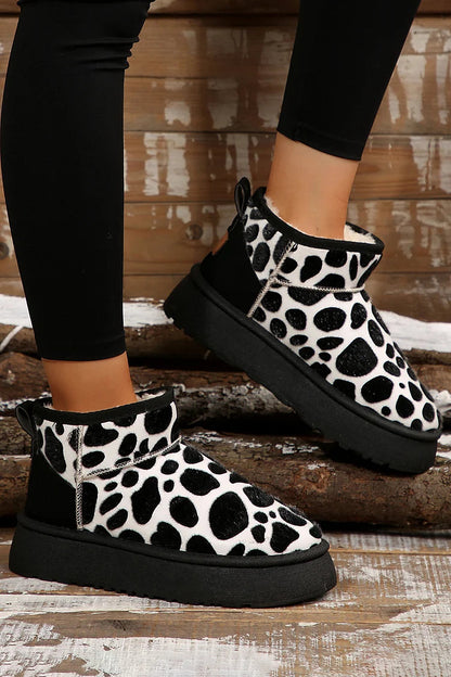 Colorblock Dot Pattern Fleece Lined Round Toe Snow Boots