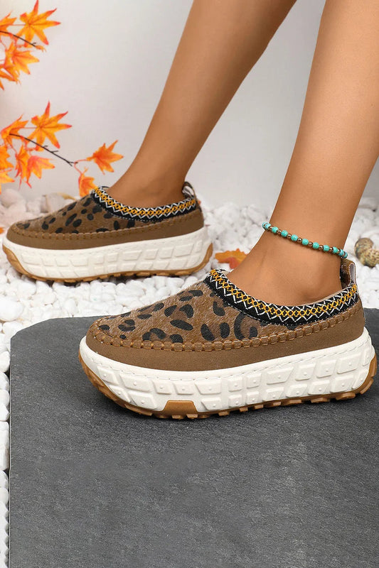 Leopard Pattern Stitch Detail Round Toe Casual Snow Boots