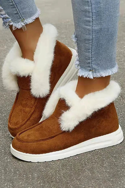 Colorblock Fluffy Trim Round Toe Casual Snow Boots