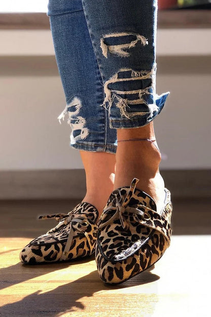 Tied Up Leopard Print Pointed Toe Khaki Mules [Pre Order]