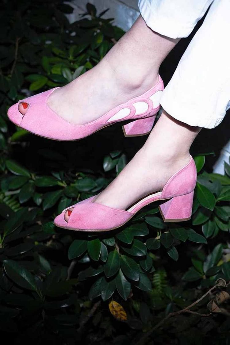 Colorblock Peep Toe Elegant Pink Chunky Heels [Pre Order]