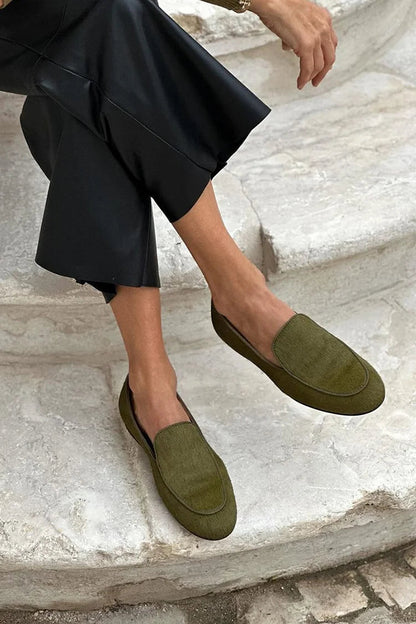 Solid Color Round Toe Patchwork Casual Green Loafers [Pre Order]