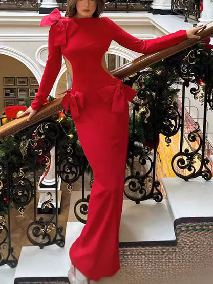 Elegant Red Bow Maxi Dress