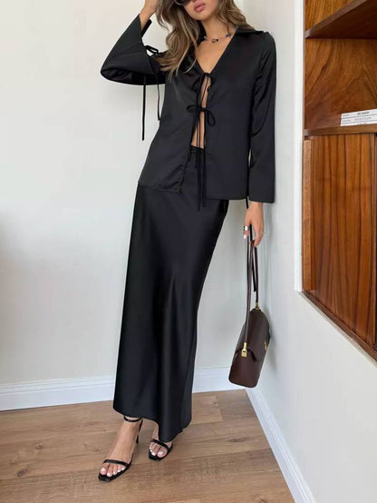 Lazy Style Shirt High Waist Skirt Two-Piece Set