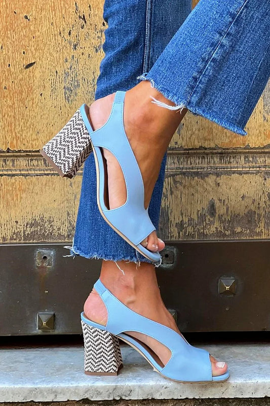 Cut Out Peep Toe Slingback Elegant Blue Chunky Heels [Pre Order]