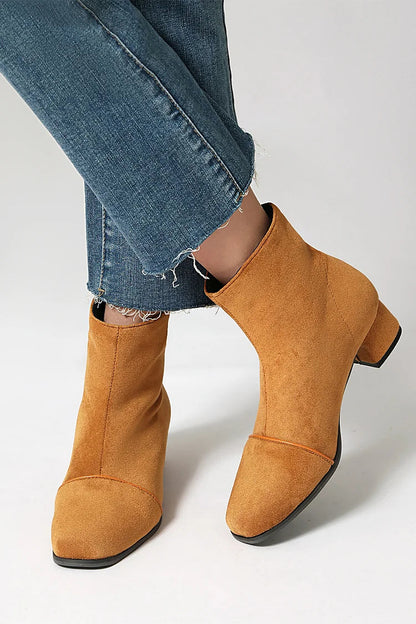 Solid Color Patchwork Square Toe Low Block Heel Ankle Boots