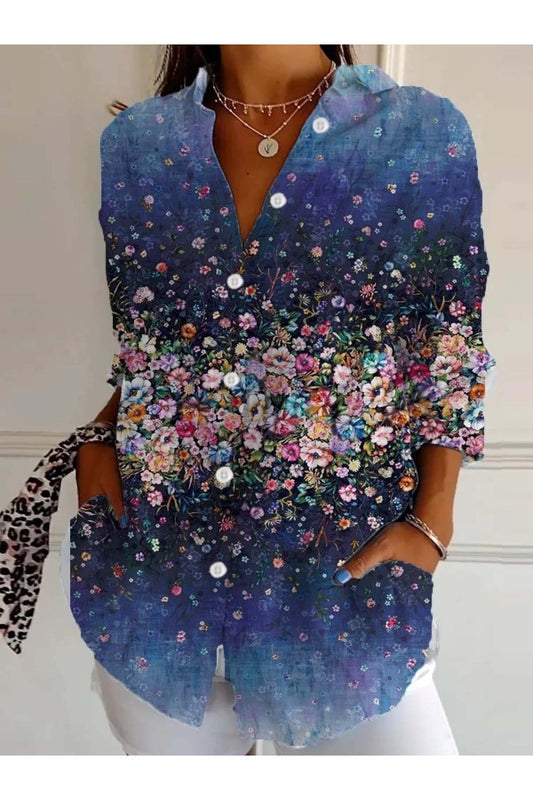 Floral Shirt Collar Long Sleeve Regular Fit Shirt