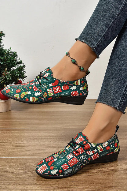 Christmas Trees Gifts Print Round Toe Lace Up Casual Shoes