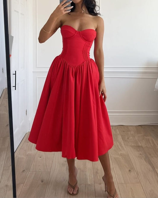 Vestido elegante sin tirantes de color liso 