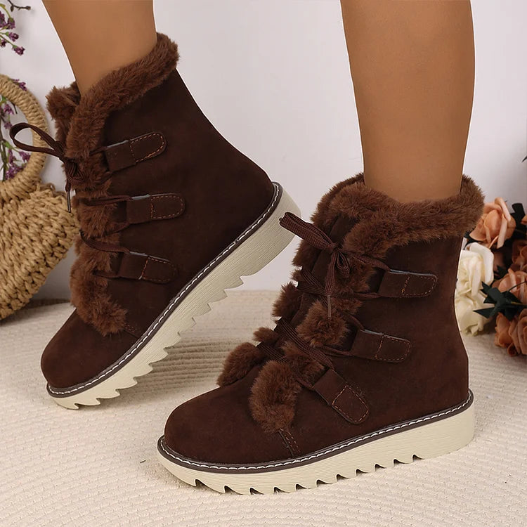 Round Toe Faux Fur Lined Lace Up Casual Snow Boots