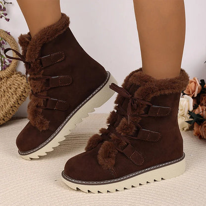 Round Toe Faux Fur Lined Lace Up Casual Snow Boots