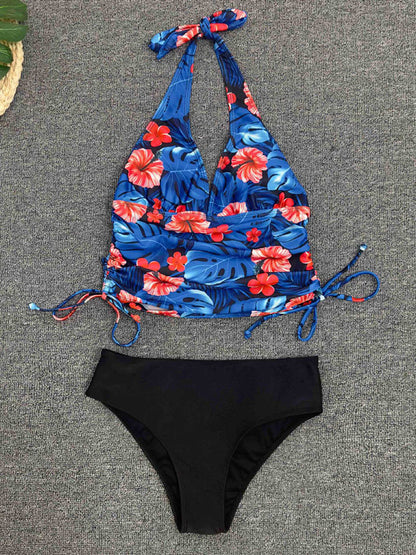 Strappy Printed Split Crossover Bikini