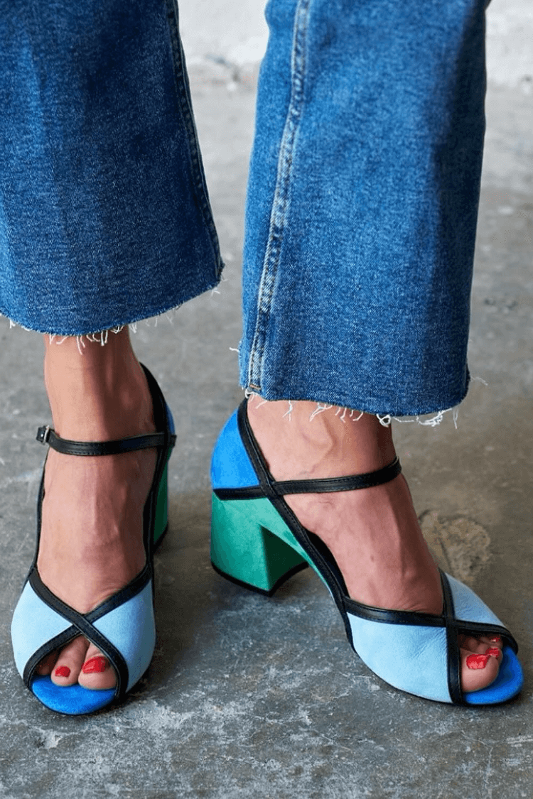 T-Strap Buckle Colorblock Stiletto Heels