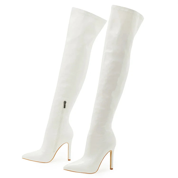 Pointed Toe Zipper Solid Color Stiletto Heel Over The Knee Boots