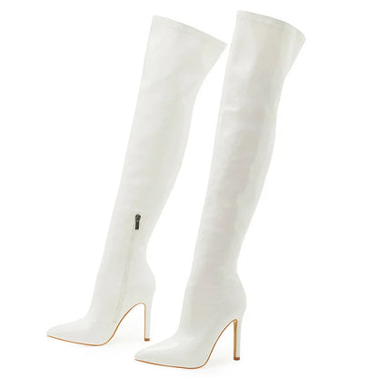 Pointed Toe Zipper Solid Color Stiletto Heel Over The Knee Boots