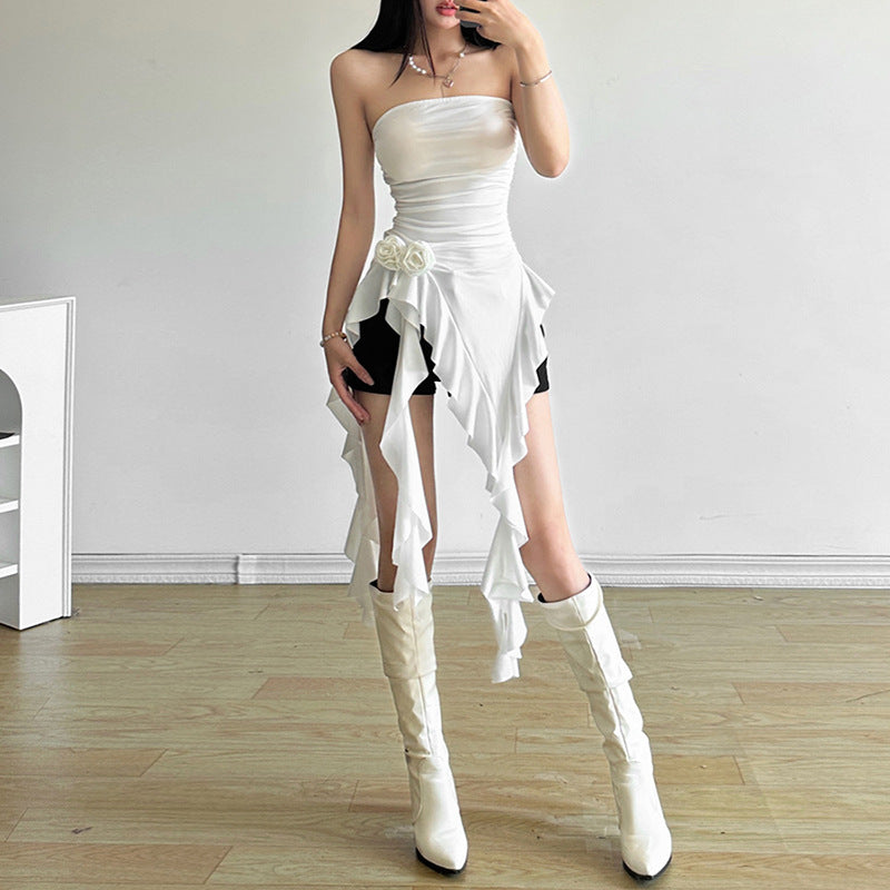 Fashion Sexy Solid Color Tight Waist Strap Chest Wrap Dress