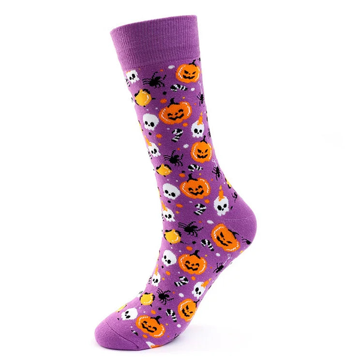 Halloween Ghost Pumpkin Skull Spider Cartoon Print Mid Calf Socks