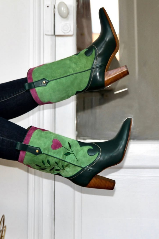 Green Heart Embroidered Cowboy Boots [Pre Order]