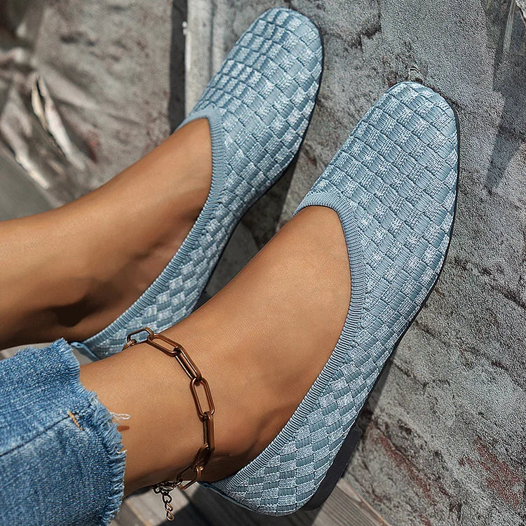 Square Toe Plaid Pattern Casual Slip On Flats