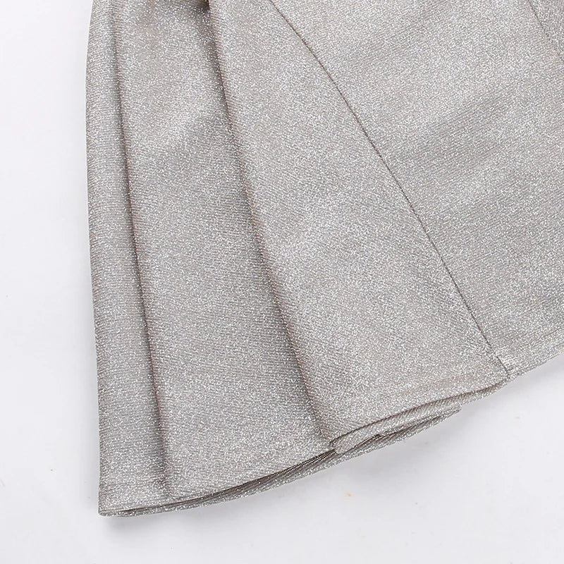 Silver Puffy Pleated Slip Mini Dress