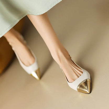 Color Block Pointy Toe Hollow Out Slingback Retro Flats