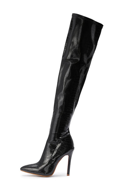 Zipper Pointed Toe Stiletto Heel Solid Color Over The Knee Boots