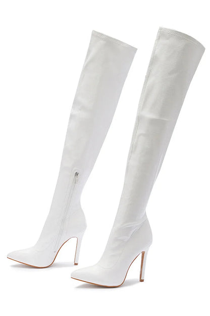 Zipper Pointed Toe Stiletto Heel Solid Color Over The Knee Boots