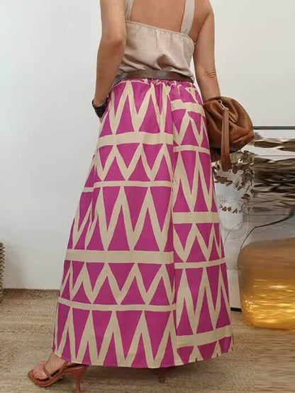 Triangle Printed Back Waist Elasticated Pocket Maxi Skirt