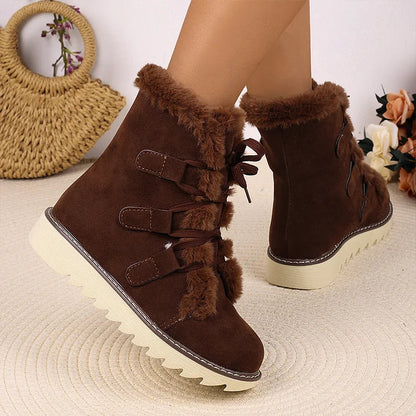 Round Toe Faux Fur Lined Lace Up Casual Snow Boots