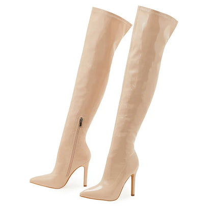 Pointed Toe Zipper Solid Color Stiletto Heel Over The Knee Boots