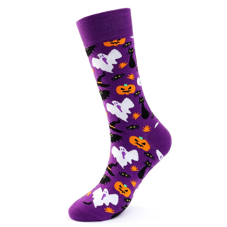 Halloween Ghost Pumpkin Skull Spider Cartoon Print Mid Calf Socks