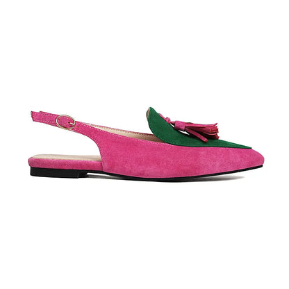 Color Block Fringed Trim Slingback Pointy Toe Flats