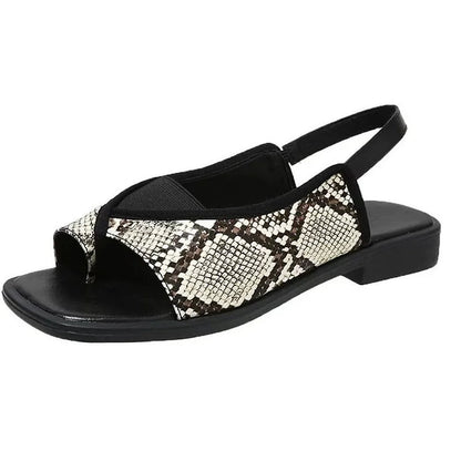 Leopard Print Square Toe Patchwork Slingback Strap Sandals