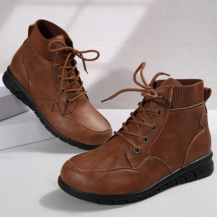 Patchwork Solid Color Round Toe Lace Up Martin Boots