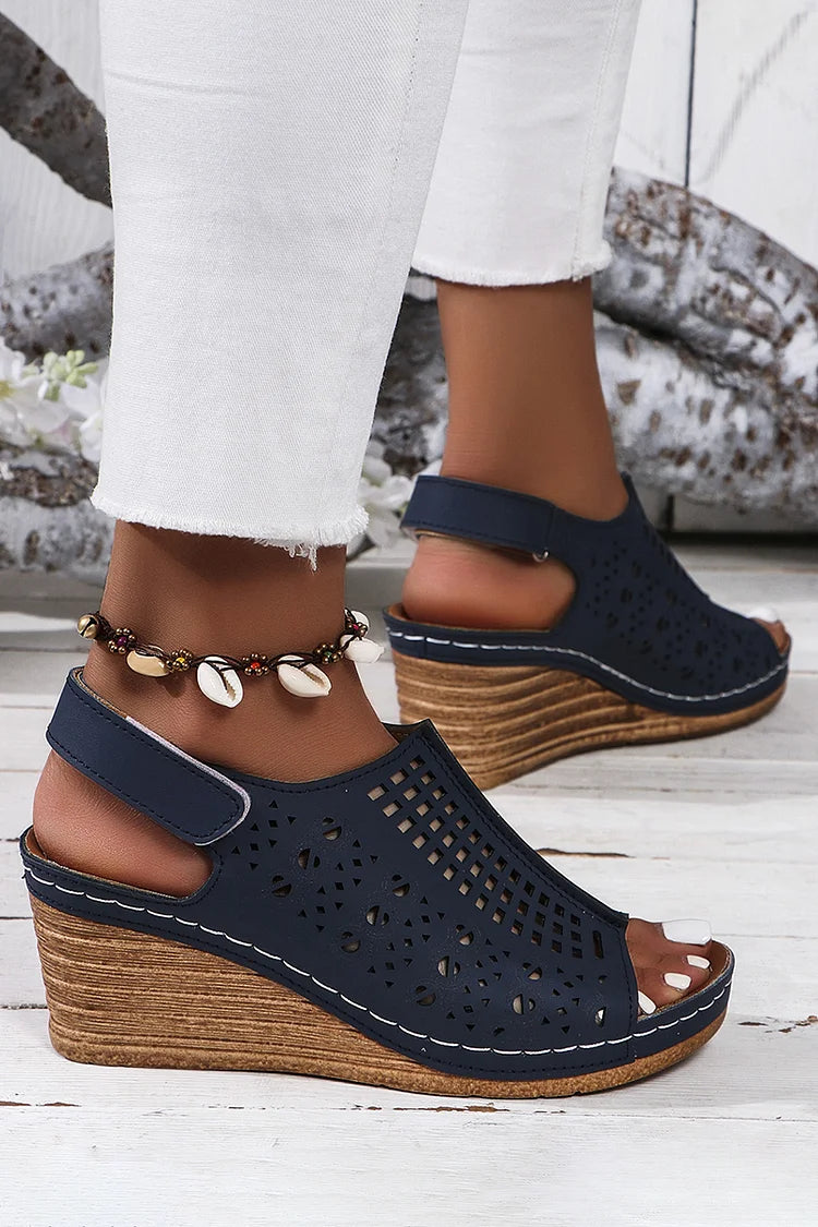 Hollow Out Open Toe Slingback Sandals Wedge Heels