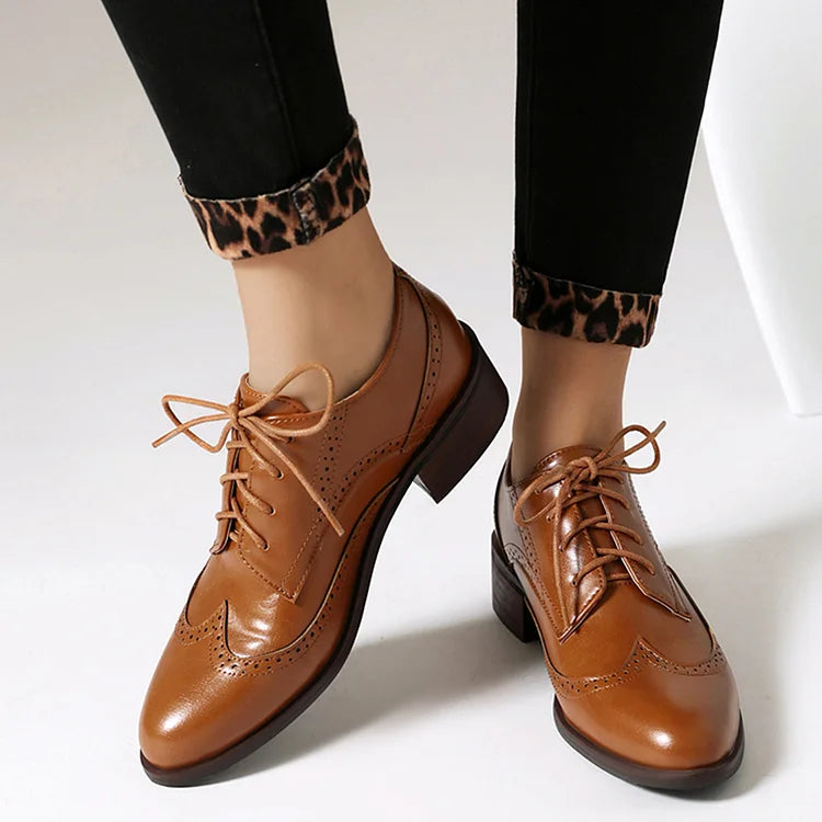 Color Block Lace Up Pointy Toe Casual Brogue Oxfords