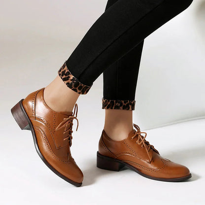 Color Block Lace Up Pointy Toe Casual Brogue Oxfords